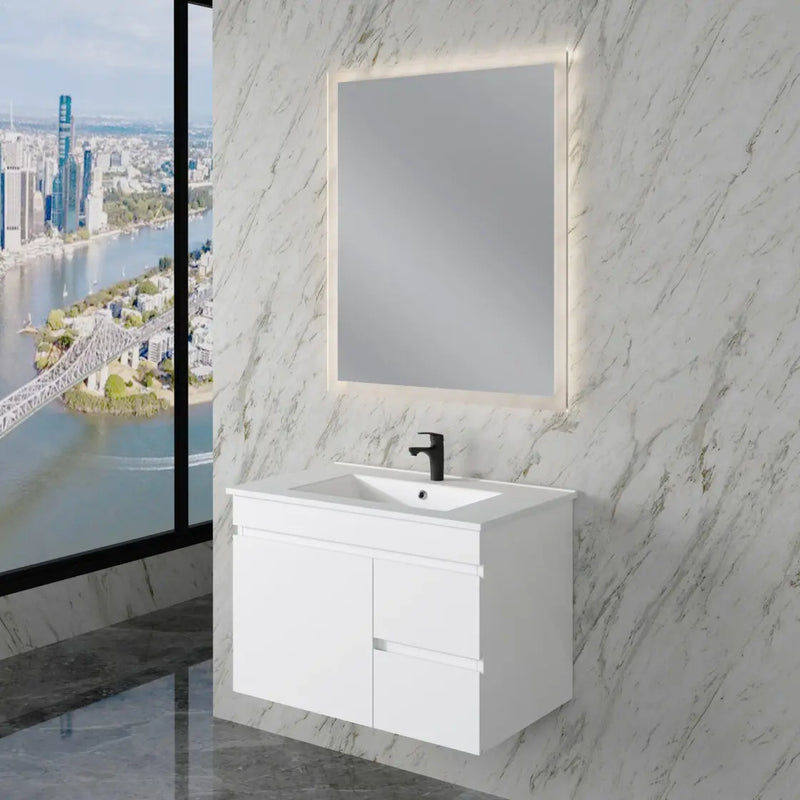 ABS Riva - Riva Less Wall Hung Single Bowl Vanity 750mm - Gloss White - Aqualux Bathrooms