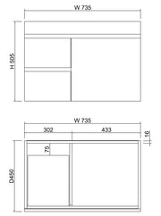 ABS Riva - Riva Less Wall Hung Single Bowl Vanity 750mm - Gloss White - Aqualux Bathrooms