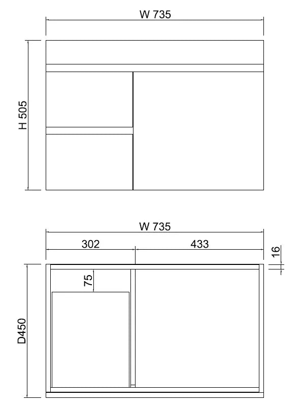 ABS Riva - Riva Less Wall Hung Single Bowl Vanity 750mm - Gloss White - Aqualux Bathrooms