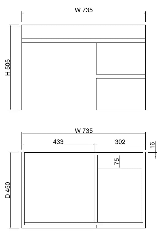 ABS Riva - Riva Less Wall Hung Single Bowl Vanity 750mm - Gloss White - Aqualux Bathrooms