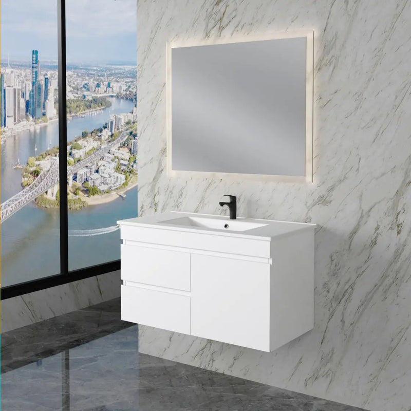 ABS Riva - Riva Less Wall Hung Single Bowl Vanity 900mm - Gloss White - Aqualux Bathrooms