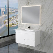 ABS Riva - Riva Less Wall Hung Single Bowl Vanity 900mm - Gloss White - Aqualux Bathrooms