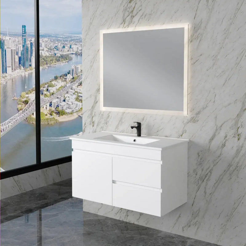 ABS Riva - Riva Less Wall Hung Single Bowl Vanity 900mm - Gloss White - Aqualux Bathrooms