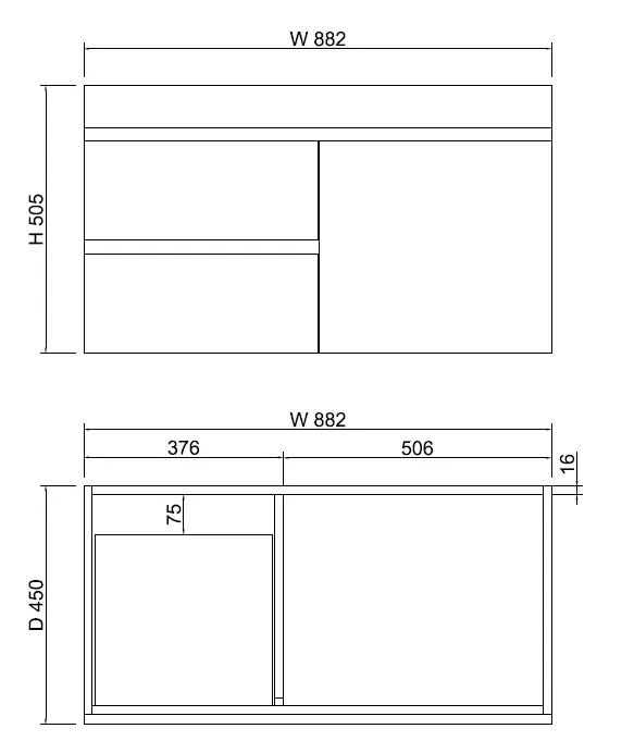 ABS Riva - Riva Less Wall Hung Single Bowl Vanity 900mm - Gloss White - Aqualux Bathrooms