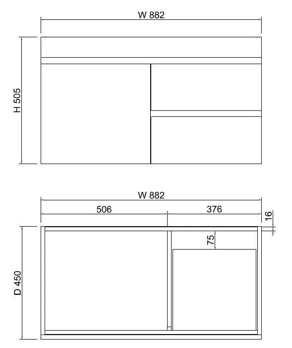 ABS Riva - Riva Less Wall Hung Single Bowl Vanity 900mm - Gloss White - Aqualux Bathrooms