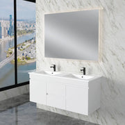 ABS Riva - Riva Less Wall Hung Double Bowl Vanity 1200mm - Gloss White - Aqualux Bathrooms
