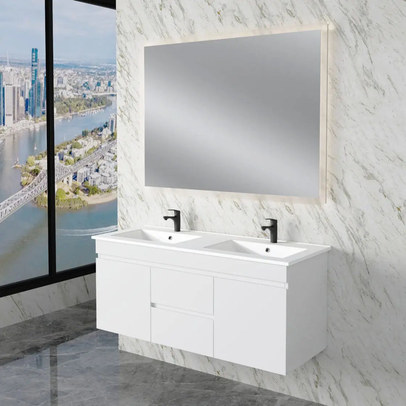 ABS Riva - Riva Less Wall Hung Double Bowl Vanity 1200mm - Gloss White - Aqualux Bathrooms