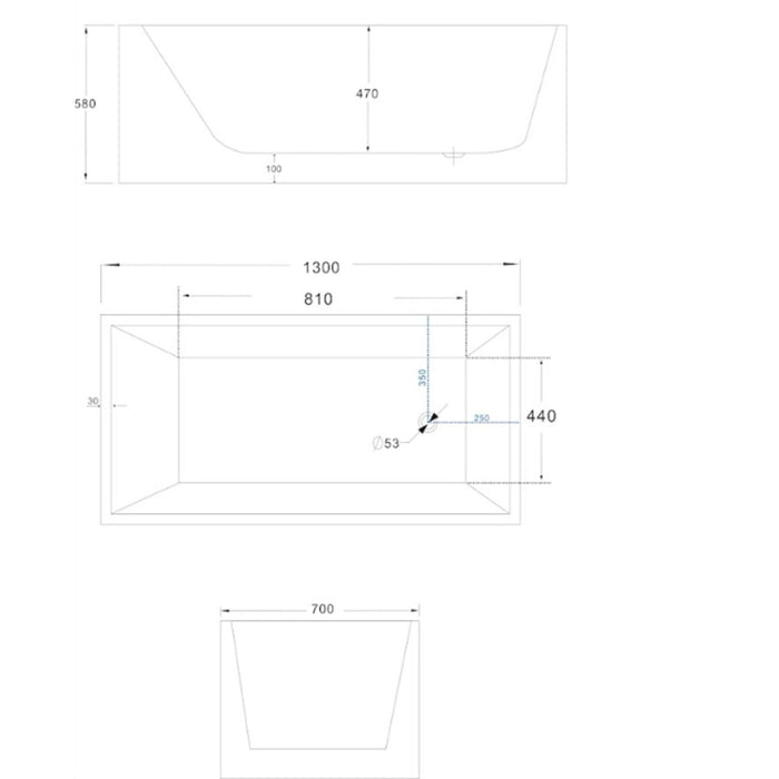 Riva Lotus Square Freestanding Bathtub 1300mm - Gloss White