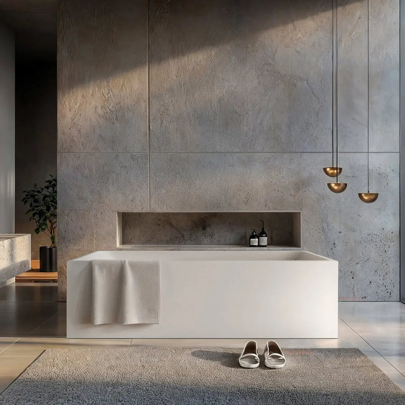 ABS Riva - Riva Lotus Square Freestanding Bathtub 1600mm - Gloss White - Aqualux Bathrooms