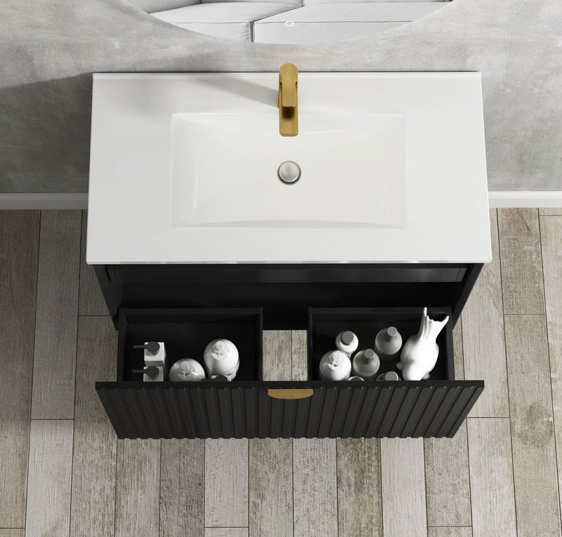 Otti Marlo Matte Black 600mm Single Bowl Wall Hung Vanity