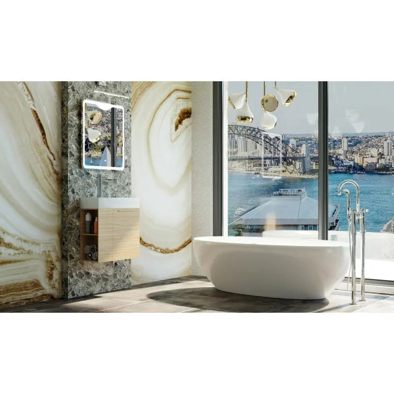 Belbagno - Belbagno Maria Wall Hung Vanity 600mm -  White Oak - Aqualux Bathrooms