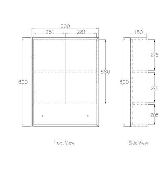 Otti Marlo Wall Hung Black Shaving Cabinet 600X800mm
