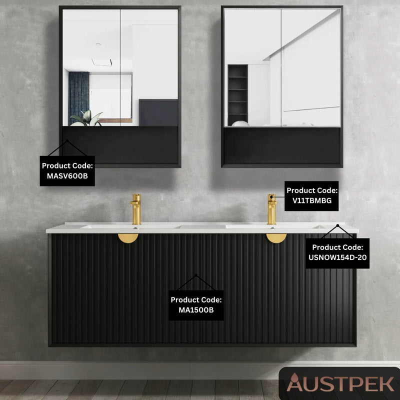 Otti Marlo Wall Hung Black Shaving Cabinet 600X800mm