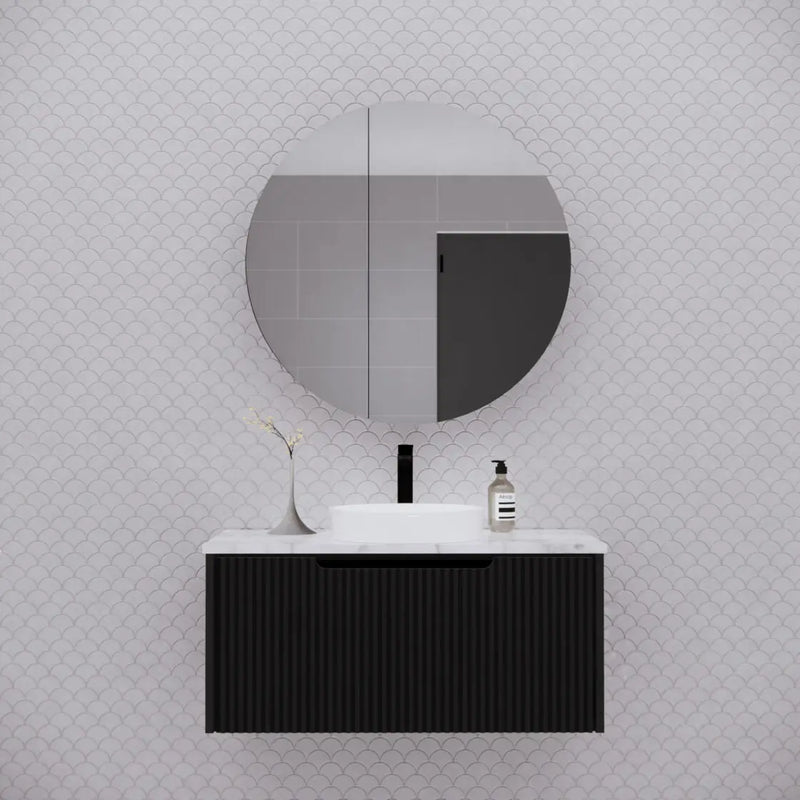 ABS Riva - Riva London Round Shaving Cabinet 800mm - Matt Black - Aqualux Bathrooms