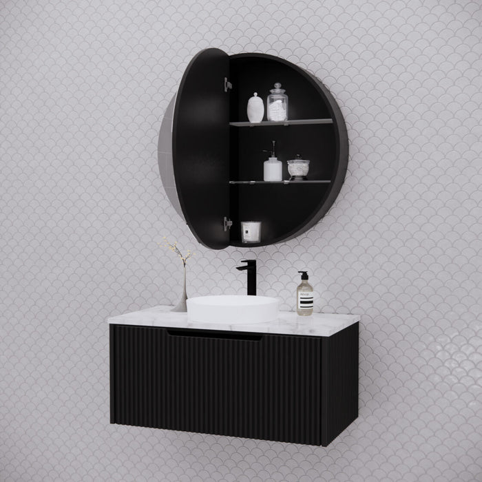 Riva London Round Shaving Cabinet 800mm - Matt Black