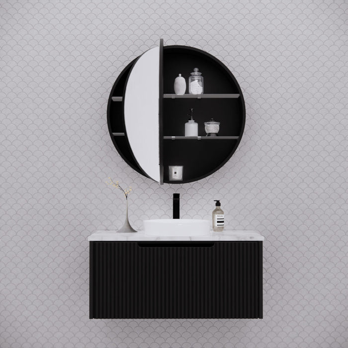 Riva London Round Shaving Cabinet 800mm - Matt Black