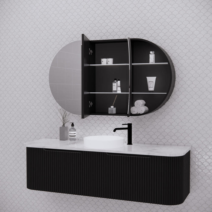 Riva London Oval Shaving Cabinet 1200mm - Matt Black