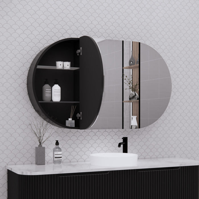 Riva London Oval Shaving Cabinet 1200mm - Matt Black