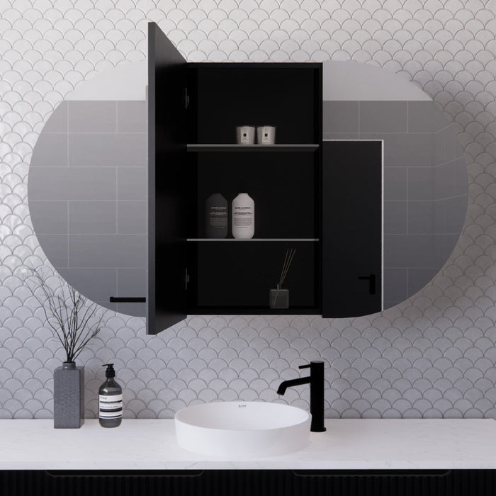 Riva London Oval Shaving Cabinet 1200mm - Matt Black