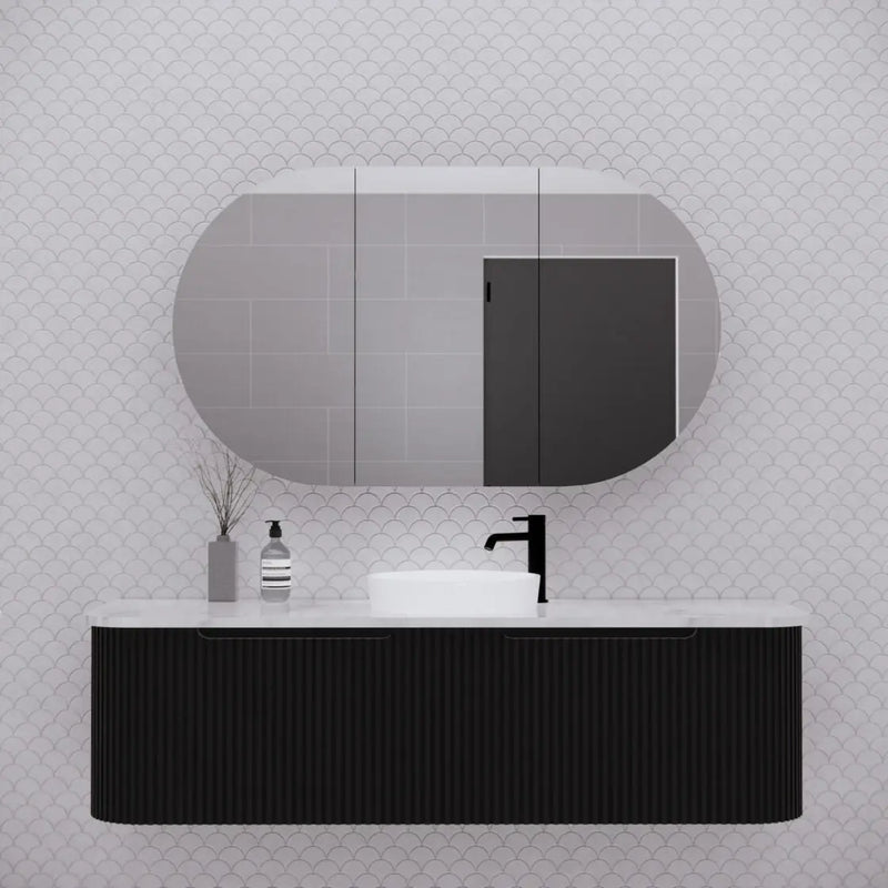 ABS Riva - Riva London Oval Shaving Cabinet 1200mm - Matt Black - Aqualux Bathrooms
