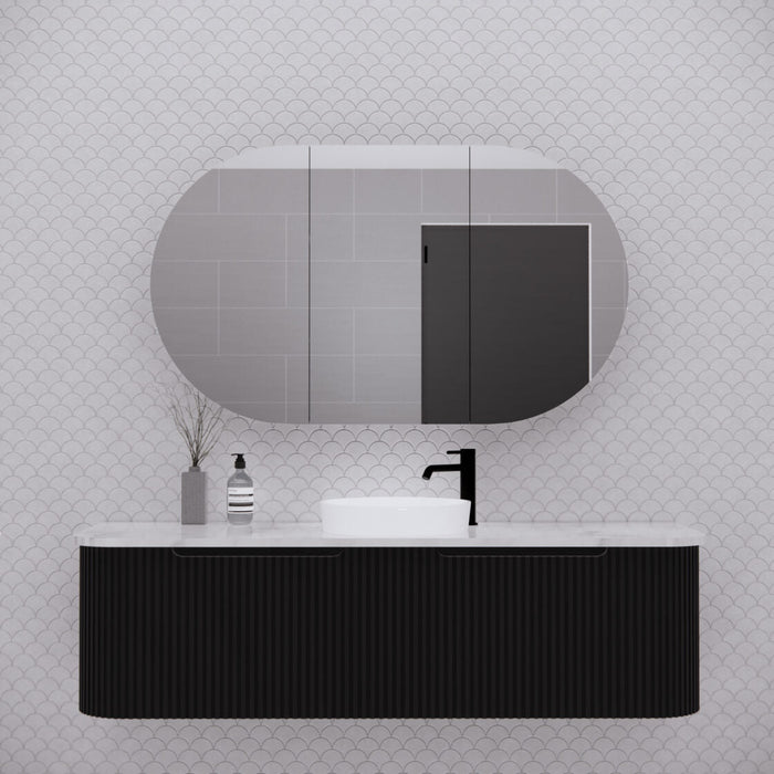 Riva London Oval Shaving Cabinet 1200mm - Matt Black