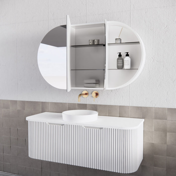 Riva London Oval Shaving Cabinet 1200mm - Matt White