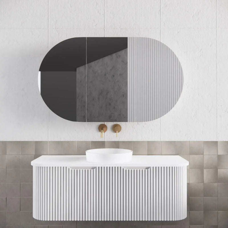 ABS Riva - Riva London Oval Shaving Cabinet 1200mm - Matt White - Aqualux Bathrooms