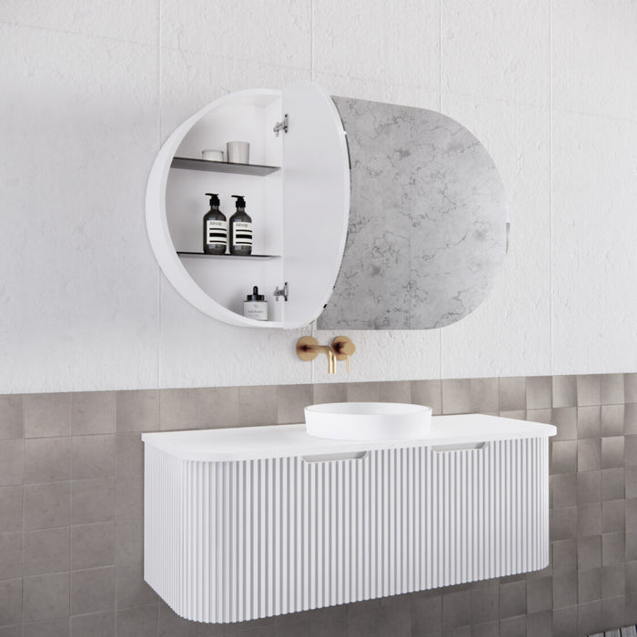 Riva London Oval Shaving Cabinet 1200mm - Matt White