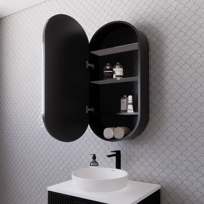 Riva London Oval Shaving Cabinet 450mm - Matt Black