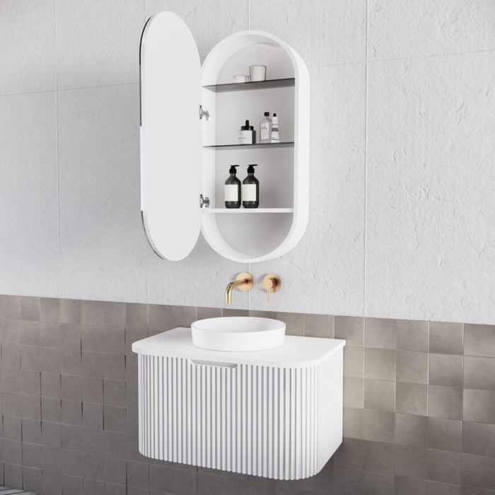 Riva London Oval Shaving Cabinet 450mm - Matt White