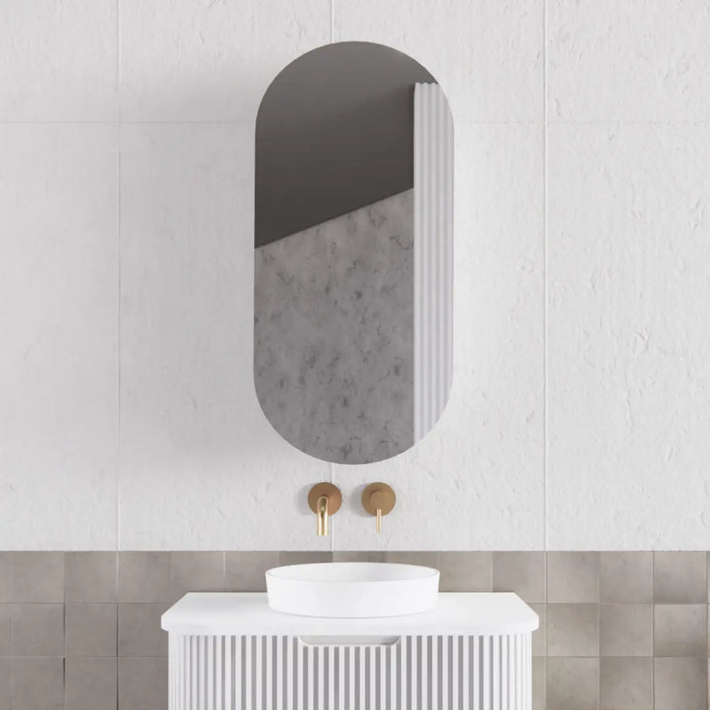 ABS Riva - Riva London Oval Shaving Cabinet 450mm - Matt White - Aqualux Bathrooms
