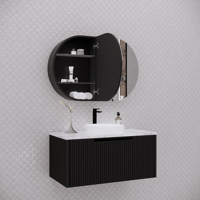 Riva London Oval Shaving Cabinet 870mm - Matt Black