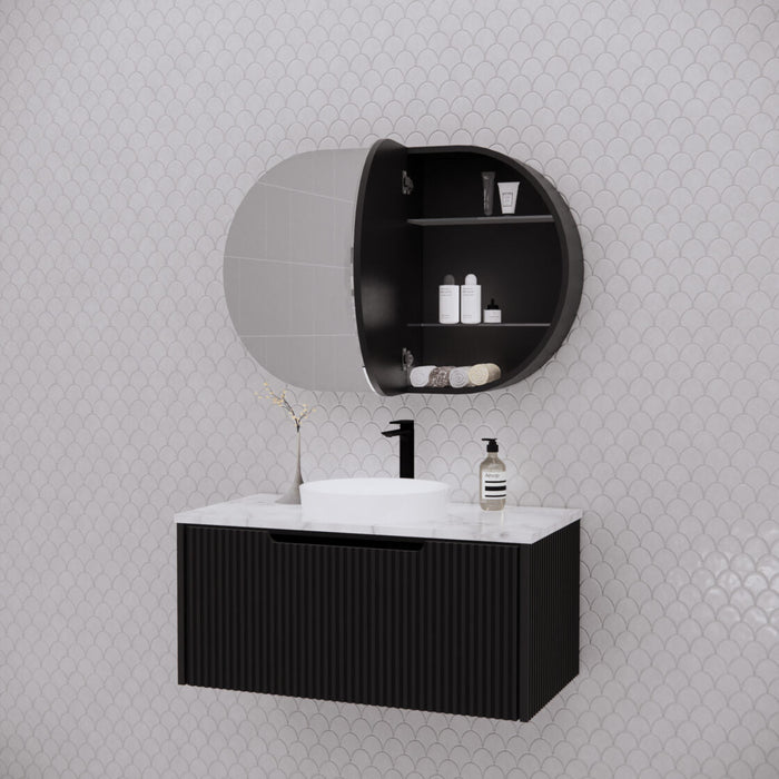 Riva London Oval Shaving Cabinet 870mm - Matt Black