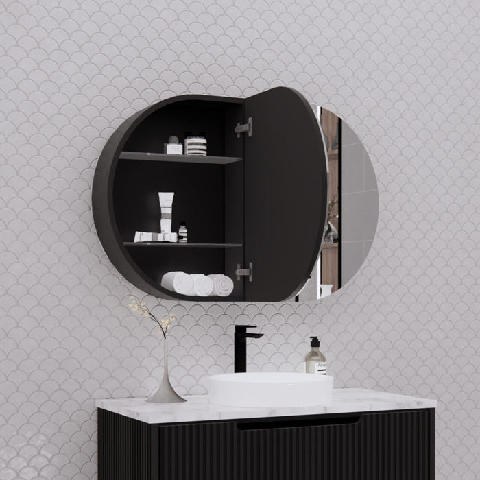 Riva London Oval Shaving Cabinet 870mm - Matt Black