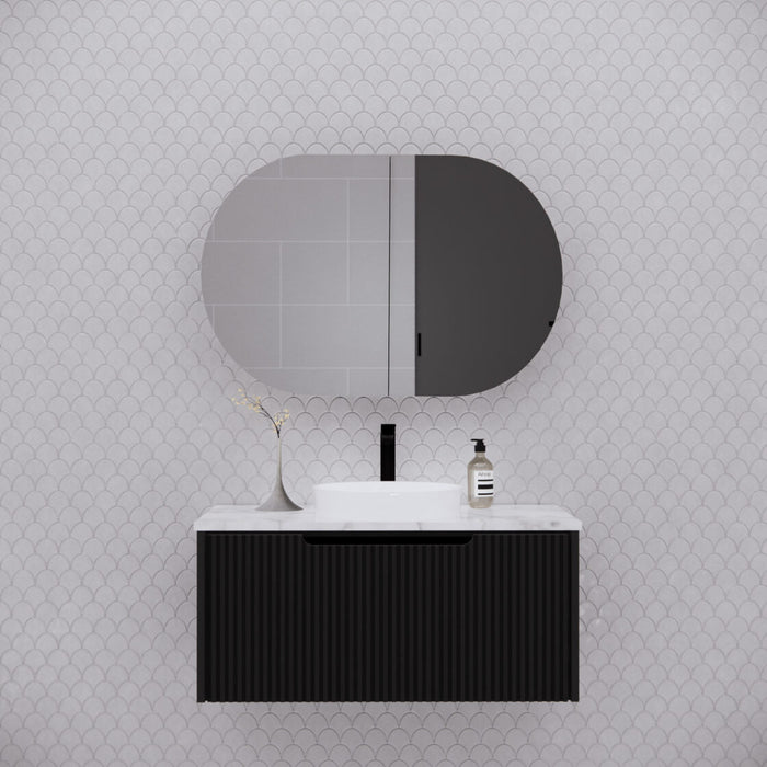 Riva London Oval Shaving Cabinet 870mm - Matt Black