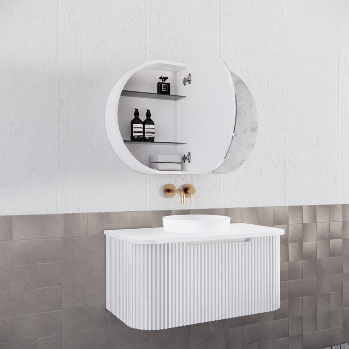 Riva London Oval Shaving Cabinet 870mm - Matt White