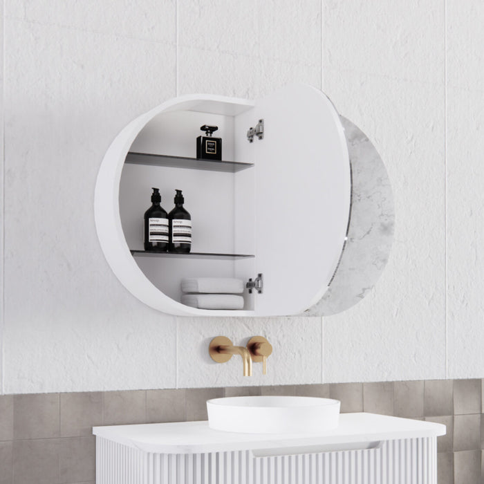 Riva London Oval Shaving Cabinet 870mm - Matt White