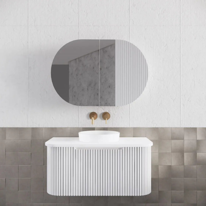 ABS Riva - Riva London Oval Shaving Cabinet 870mm - Matt White - Aqualux Bathrooms