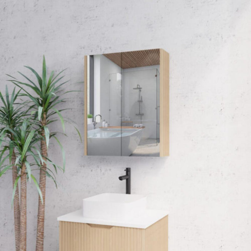 RIVA GENEVA FLUTED American Oak Mirror Shaving Cabinet 600mm