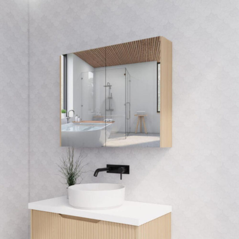 RIVA GENEVA FLUTED American Oak Mirror Shaving Cabinet 900mm