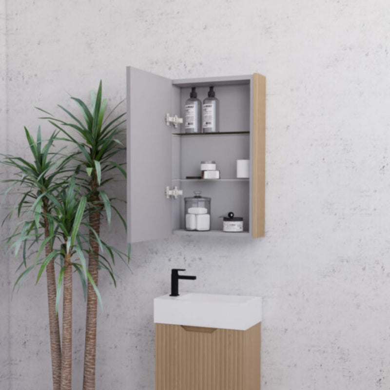 RIVA GENEVA FLUTED American Oak Mirror Shaving Cabinet 450mm