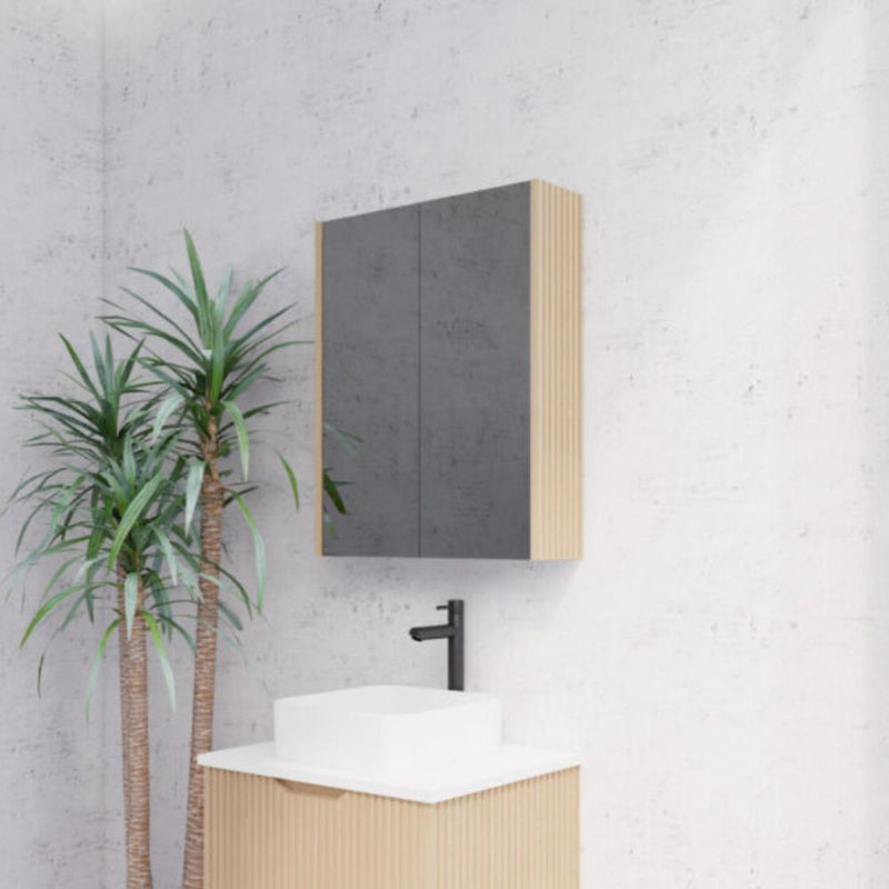 RIVA GENEVA FLUTED American Oak Mirror Shaving Cabinet 600mm