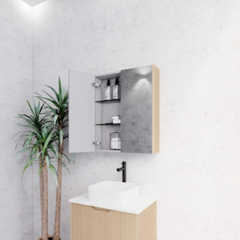 RIVA GENEVA FLUTED American Oak Mirror Shaving Cabinet 600mm