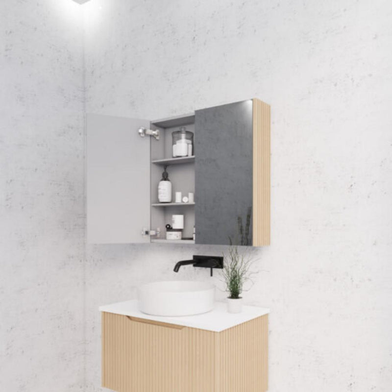 RIVA GENEVA FLUTED American Oak Mirror Shaving Cabinet 750mm