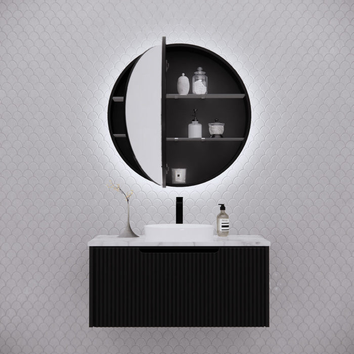 Riva Paris Round Led Shaving Cabinet 800MM - Matt Black