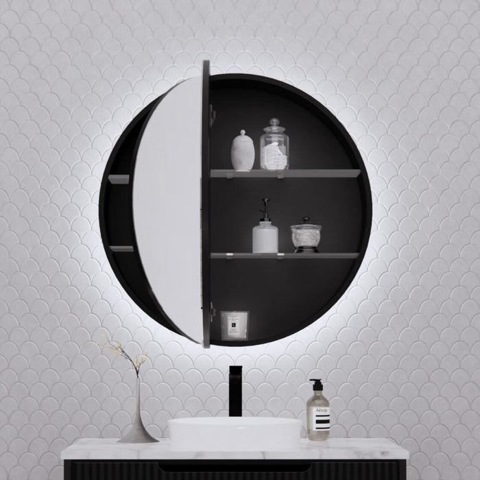 Riva Paris Round Led Shaving Cabinet 800MM - Matt Black