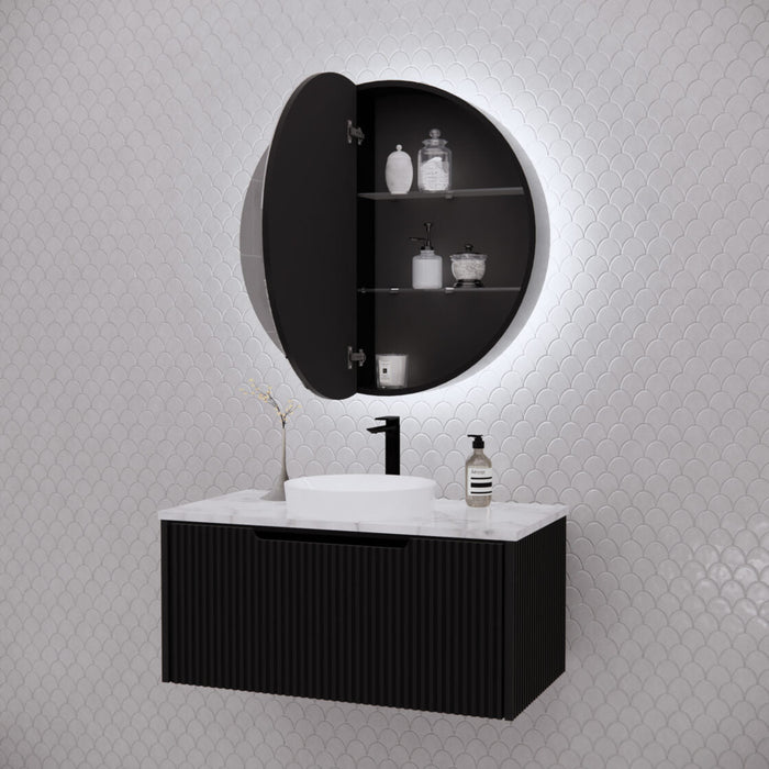 Riva Paris Round Led Shaving Cabinet 800MM - Matt Black