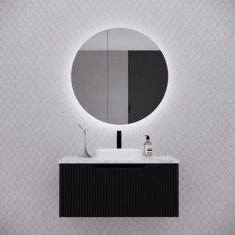 ABS Riva - Riva Paris Round Led Shaving Cabinet 800MM - Matt Black - Aqualux Bathrooms