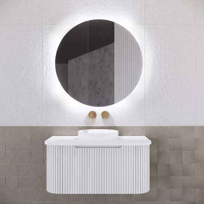 ABS Riva - Riva Paris Round Led Shaving Cabinet 800MM - Matt White - Aqualux Bathrooms