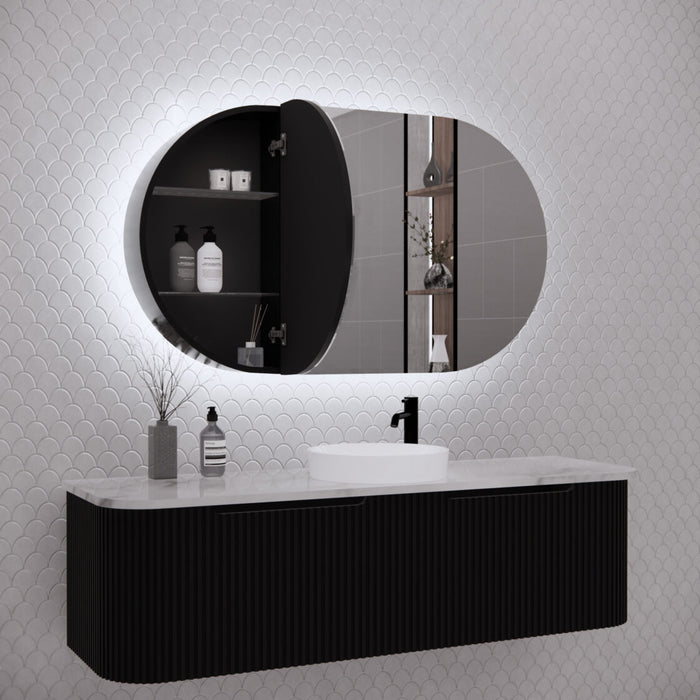 Riva Paris Oval Led Shaving Cabinet 1200mm - Matt Black